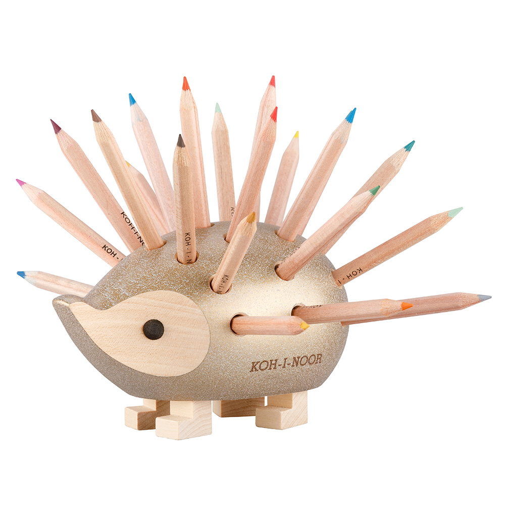 ježek malý dřevěný s pastelkami zlatý #135544